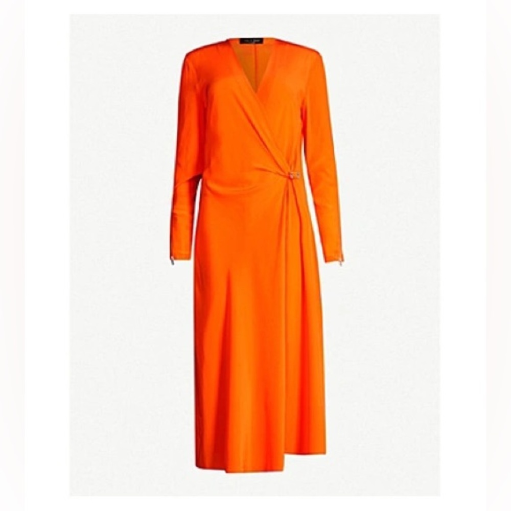Odette Long Sleeve Bright Orange Wrap Dress